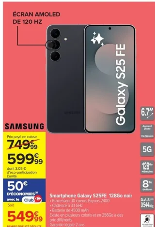 Smartphone Galaxy S25FE 128Go noir
