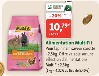 Alimentation MultiFit pour lapin nain saveur carotte