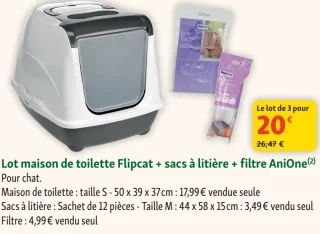 Lot maison de toilette Flipcat + sacs à litière + filtre AniOne