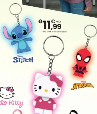 Porte-clés 3D lumineux Stitch / Hello Kitty / Spider-Man