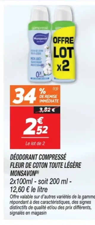 Déodorant Compressé Fleur de Coton Toute Légère Monsavon