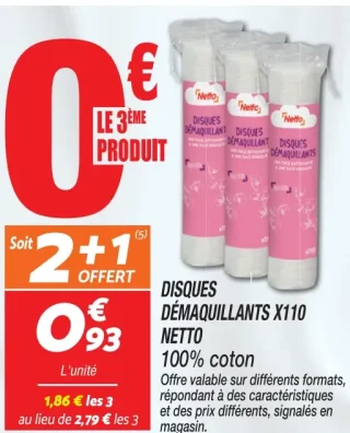 Disques Démaquillants X110 Netto 100% coton