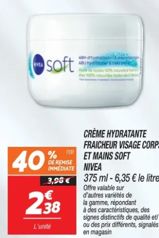 Crème Hydratante Fraîcheur Visage Corps et Mains Soft Nivea