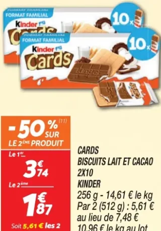 CARDS BISCUITS LAIT ET CACAO 2X10 KINDER