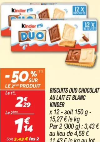 BISCUITS DUO CHOCOLAT AU LAIT ET BLANC KINDER