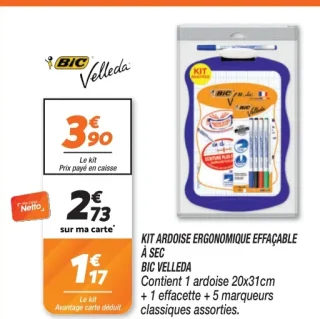 KIT ARDOISE ERGONOMIQUE EFFAÇABLE À SEC BIC VELLEDA