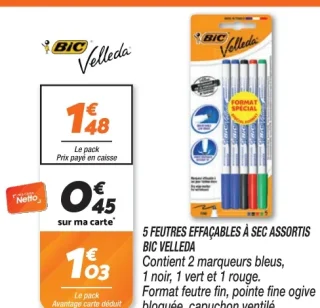 5 FEUTRES EFFACABLES À SEC ASSORTIS BIC VELLEDA
