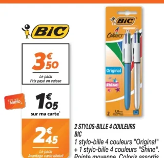 2 STYLOS-BILLE 4 COULEURS BIC