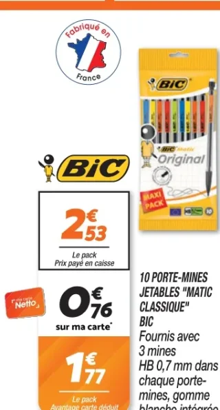 10 PORTE-MINES JETABLES "MATIC CLASSIQUE" BIC