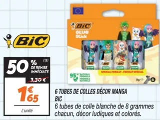 6 tubes de colles décor manga Bic