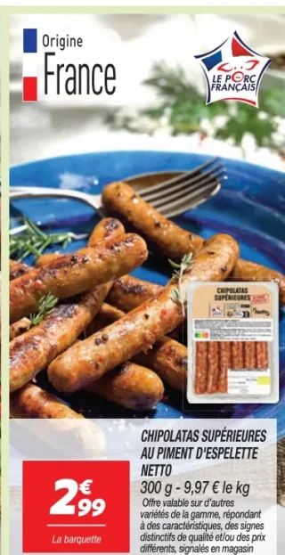 Chipolatas supérieures au piment d'Espelette Netto