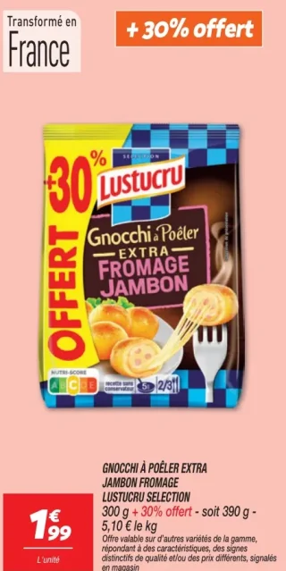 Gnocchi à Poêler Extra Jambon Fromage Lustucru Selection