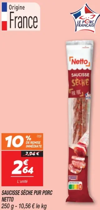 Saucisse sèche pur porc Netto