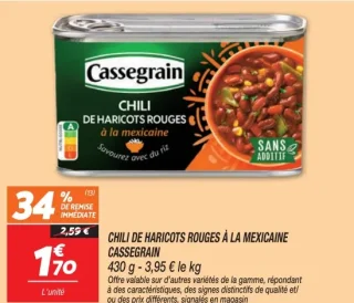 Chili de Haricots Rouges à la Mexicaine Cassegrain
