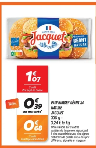 Pain burger géant x4 Nature Jacquet