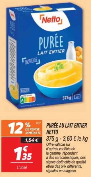 Purée au lait entier Netto