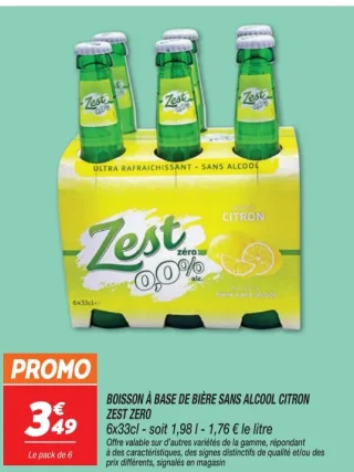Boisson à base de bière sans alcool Citron Zest Zero