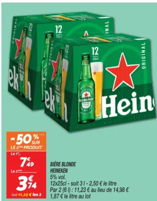 Bière blonde Heineken 5% vol.