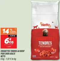 Croquettes tendres au boeuf pour chien adulte Netto