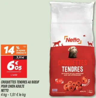 Croquettes tendres au boeuf pour chien adulte Netto