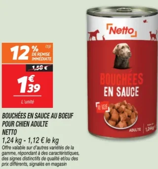 Bouchées en sauce au boeuf pour chien adulte Netto