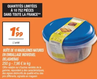 Boîte de 10 madeleines natures en emballage individuel Delasheras