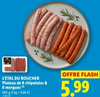 L'ÉTAL DU BOUCHER Plateau de 6 chipolatas & 6 merguez
