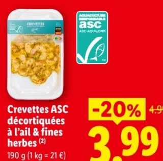 Crevettes ASC décortiquées à l'ail & fines herbes