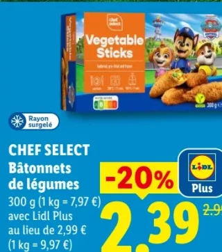 Chef Select Bâtonnets de légumes Pat' Patrouille