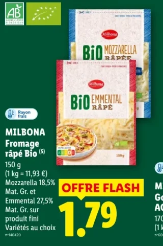Milbona Fromage râpé Bio