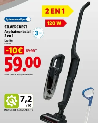 SILVERCREST Aspirateur balai 2 en 1