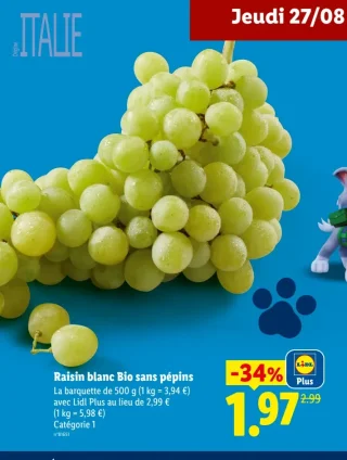 Raisin blanc Bio sans pépins