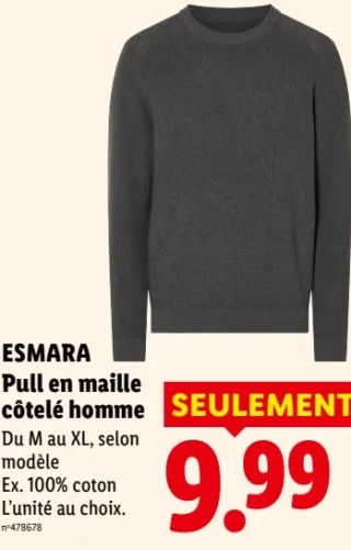 ESMARA Pull en maille côtelé homme