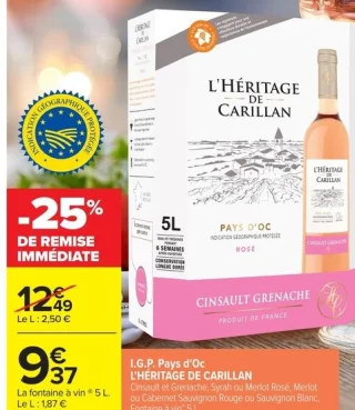I.G.P. Pays d'Oc L'HÉRITAGE DE CARILLAN Cinsault et Grenache, Syrah ou Merlot Rosé, Merlot ou Cabernet Sauvignon Rouge ou Sauvignon Blanc