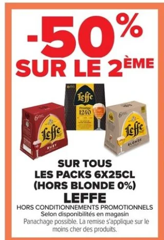 Les packs 6x25cl Leffe (hors blonde 0%)
