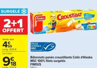 Bâtonnets panés croustillants Colin d'Alaska Findus Croustibat