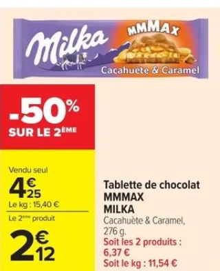 Tablette de chocolat MMMAX MILKA Cacahuète & Caramel