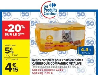 Repas complets pour chats en boîtes CARREFOUR COMPANINO VITALIVE