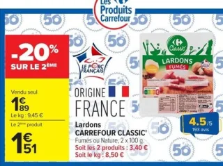 Lardons CARREFOUR CLASSIC' Fumés ou Nature