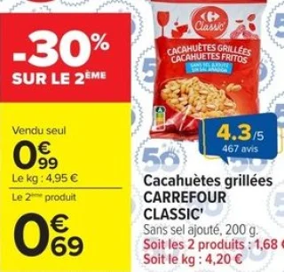 Cacahuètes grillées CARREFOUR CLASSIC'