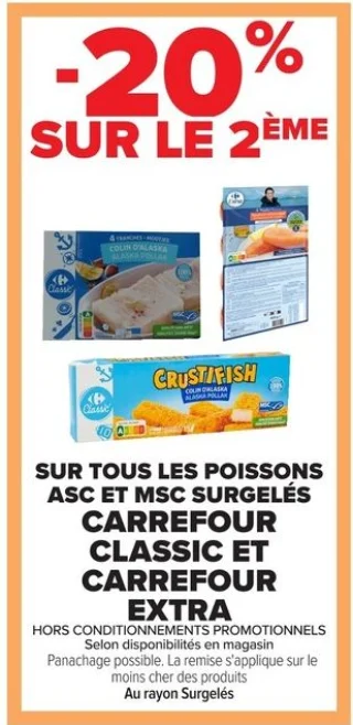 Poissons ASC et MSC surgelés Carrefour Classic et Carrefour Extra