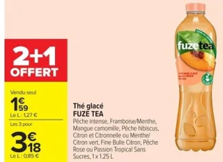 Thé glacé FUZE TEA Pêche intense, Framboise/Menthe, Mangue camomille, Pêche hibiscus, Citron et Citronnelle ou Menthe/Citron vert, Fine Bulle Citron, Pêche Rose ou Passion Tropical Sans Sucres