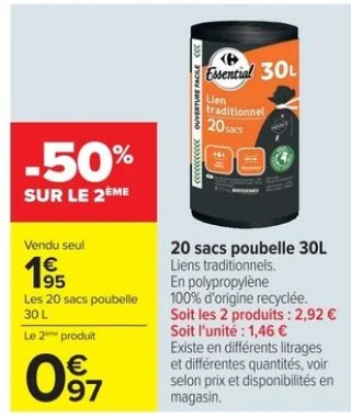 20 sacs poubelle 30L Essential