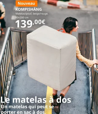 KOMPISHÄNG Matelas/pouf, beige/rouge, 80x200 cm