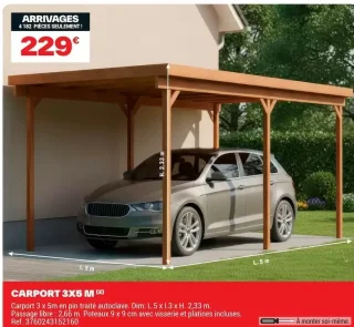 Carport en bois traité autoclave 3x5 m