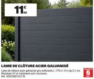 Lame de clôture acier galvanisé Blooma