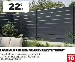 Lame alu persienne anthracite "Neva" Blooma