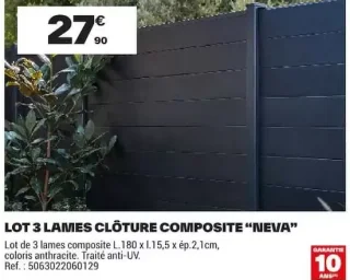 Lot 3 lames clôture composite "Neva" Blooma