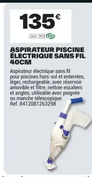 Aspirateur piscine électrique sans fil 40cm