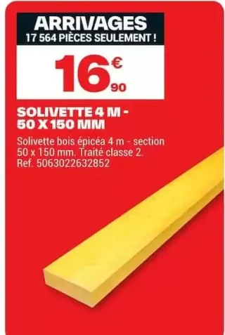 Solivette bois épicéa - 50 x 150 mm